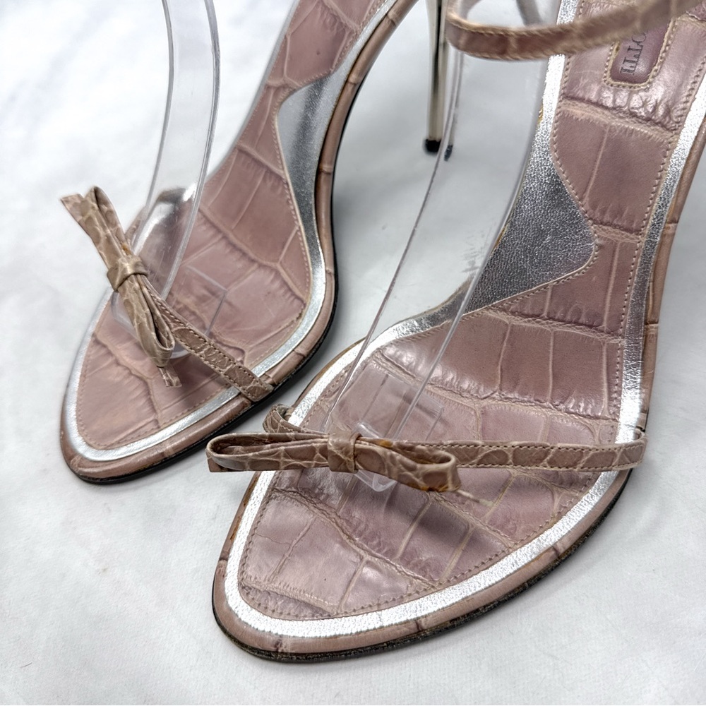 Cesare Paciotti Vintage Y2K Dagger Bow Croc Open Toe Stiletto Sandal Heels 40 - Picture 7 of 16